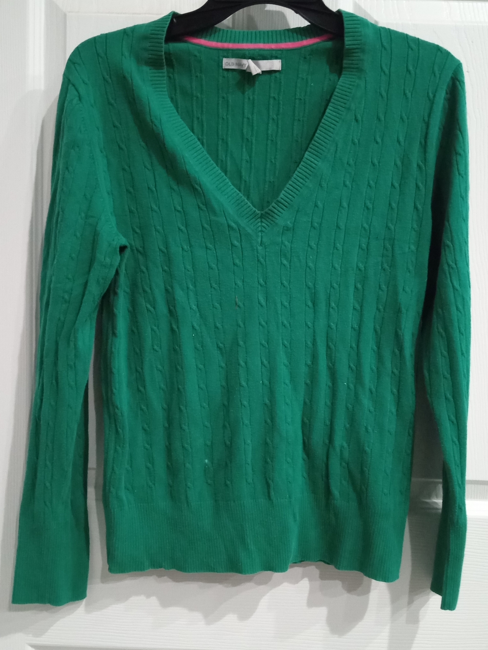 Old Navy Emerald Green V-Neck Cable Knit Sweater